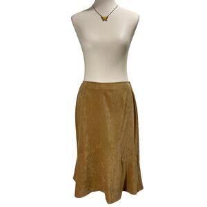 Vintage 90s Tan Godet Skirt Faux-Suede Harold's Size 8 Eclectic Chic Knee-Length